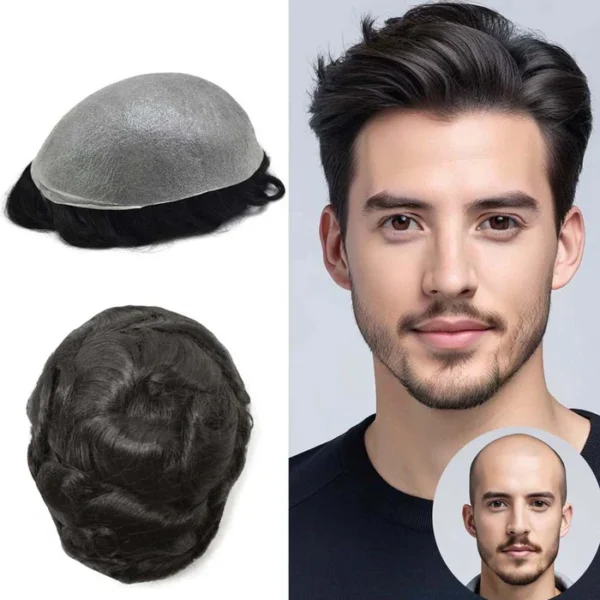Thin Skin Men Toupee Natural Hair System - Image 4