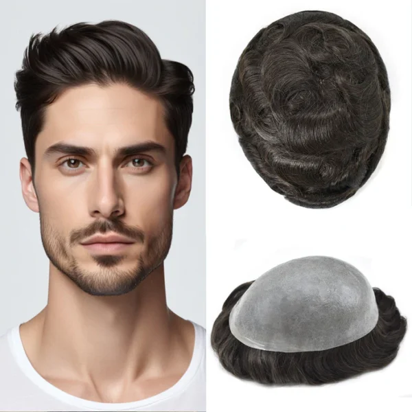 Thin Skin Men Toupee Natural Hair System - Image 3