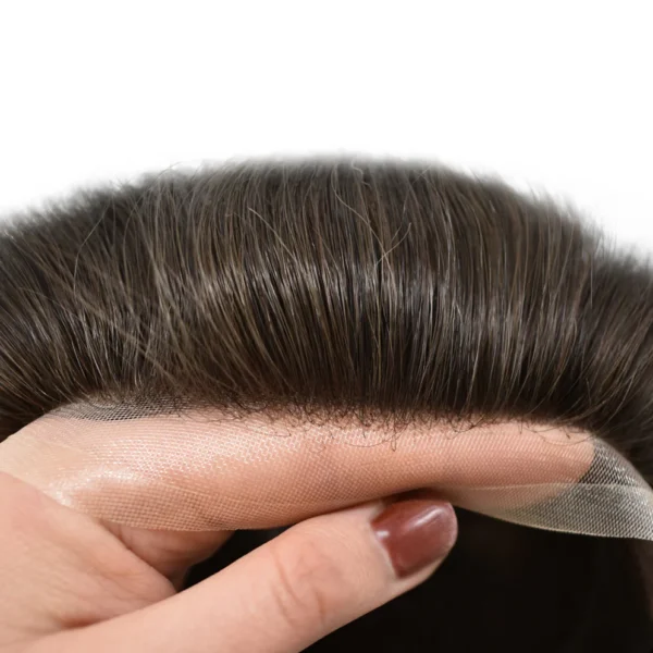 Swiss Super Welded Lace with Poly Natural Hairline Bleached Knots Men Toupee Natural Hair System - Image 4