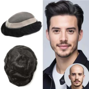 Monofilament With PU Lace Folded In Front Men Toupee Natural Hair System