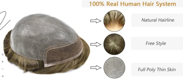 French Lace Front Skin Toupee for Men Natural Hair System - Image 4