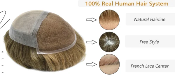 French Lace Front with Injected PU Toupee for Men Natural Hair System - Image 4