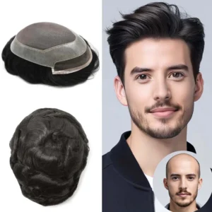 Durable Silk Fine Monofilament Men Toupee Natural Hair System