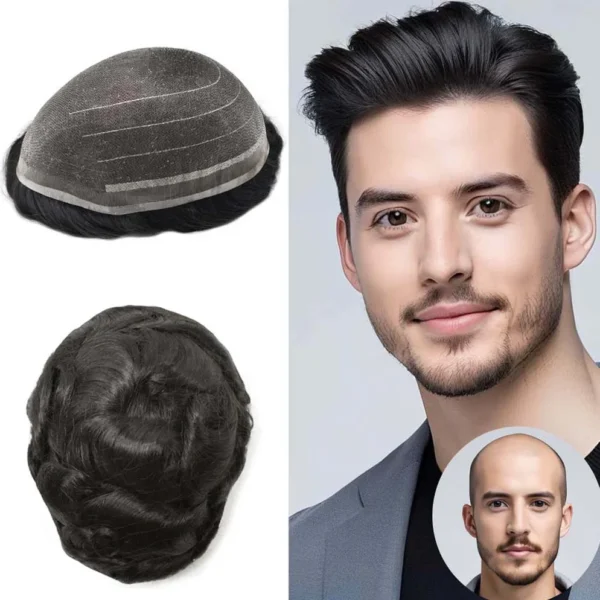 Full Swiss Super Welded Lace Men Toupee Bleached Knots Natural Hair System