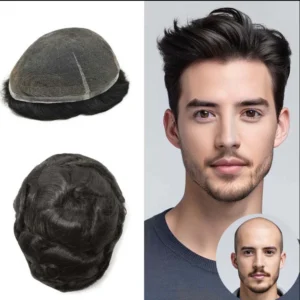 Full Swiss Lace Bleached Knots Men Toupee Natural Hair System